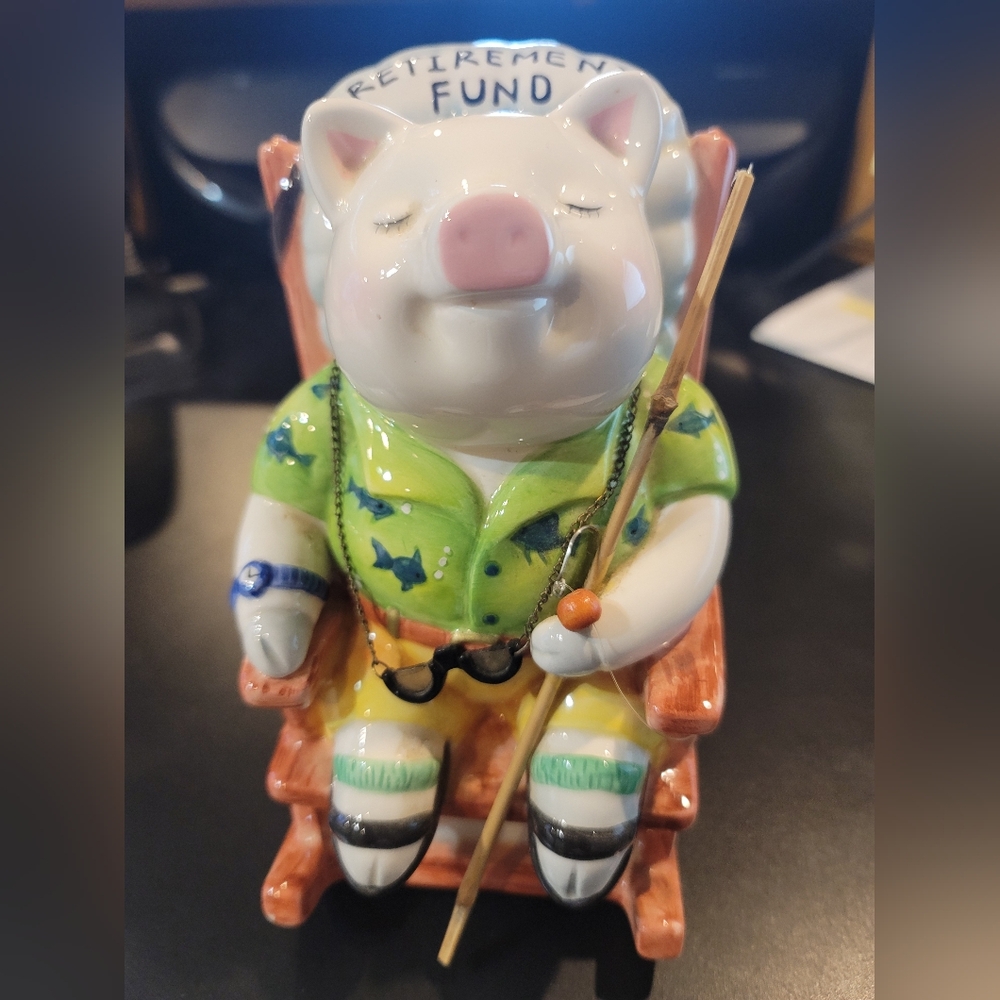 Mud pie Retirement fund fishing piggy bank